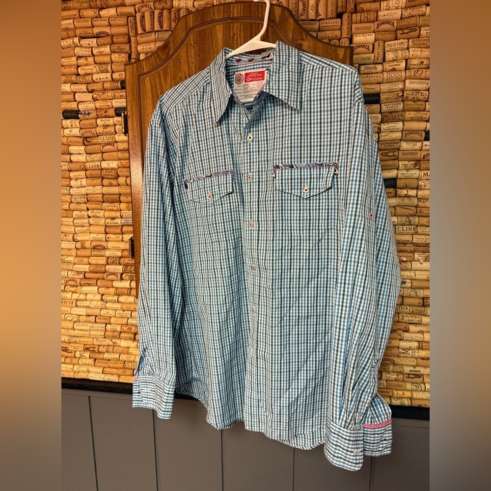 Robert Graham blue & green checked shirt with paisley print size XL - Picture 2 of 7